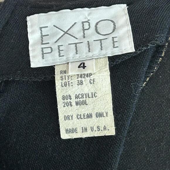 90s Dark Academia Dress Black Long Sleeve Lace Collar Size 4 Retro Librarian - Picture 8 of 9